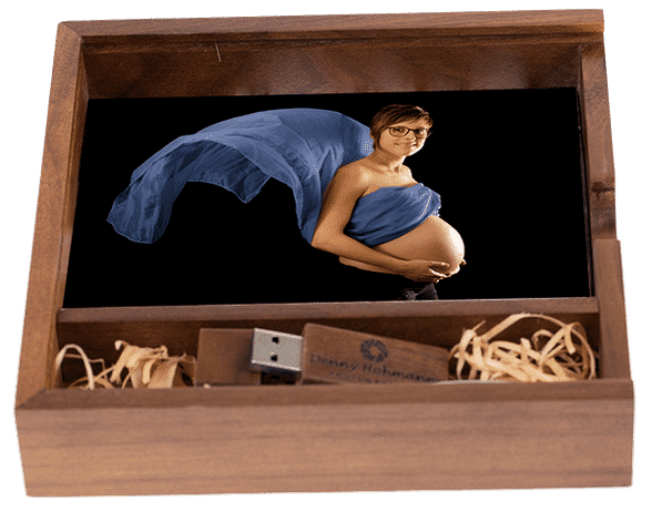 coffret en bois de noyer avec clé usb pour photos de mariage